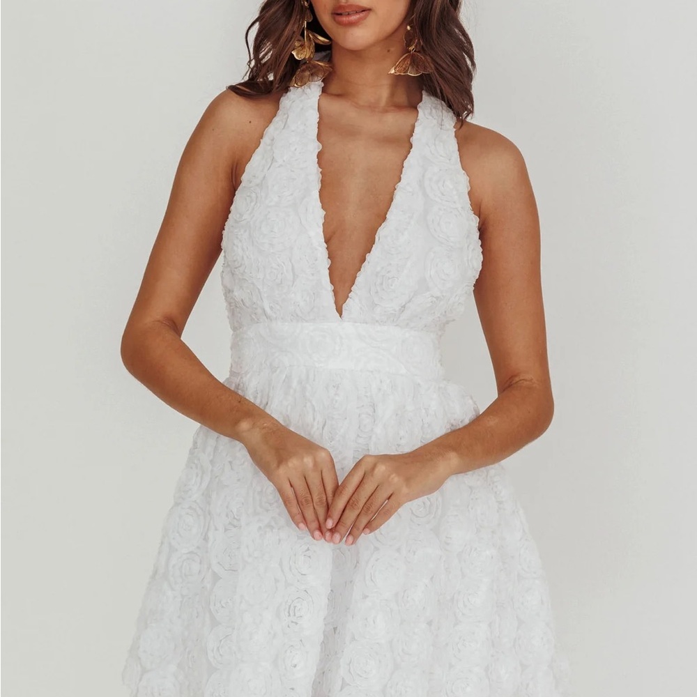 V-Neck White Halter Dress
